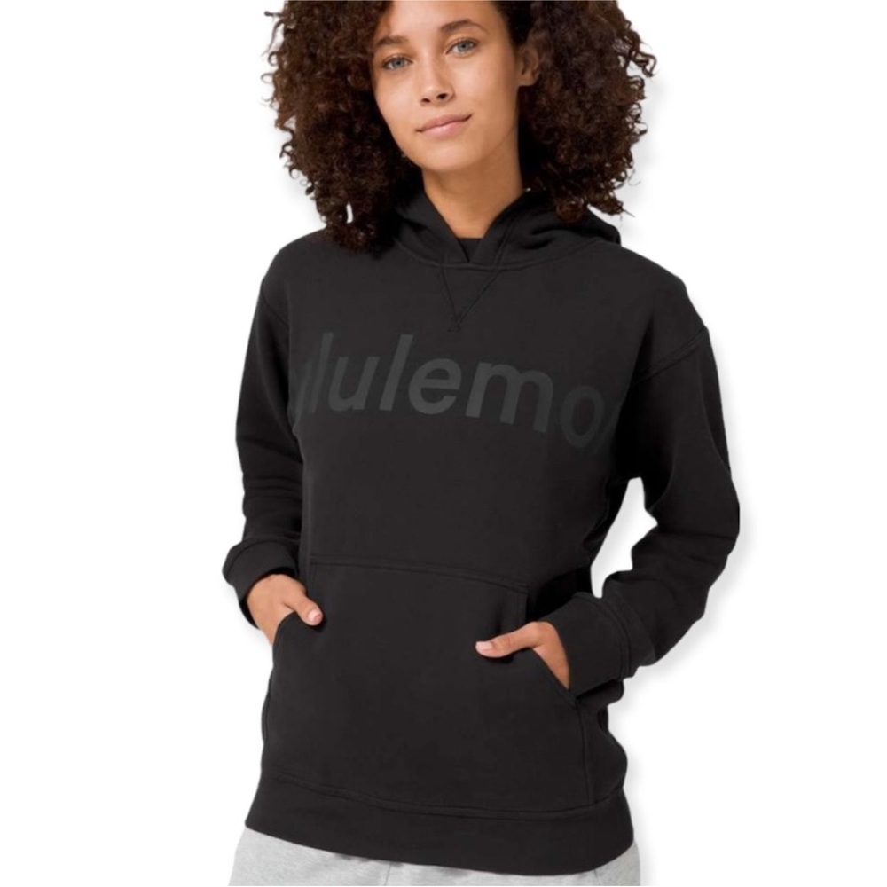 LULULEMON All Yours Black Large Logo Wordmark Hoodie Sweatshirt Size 4